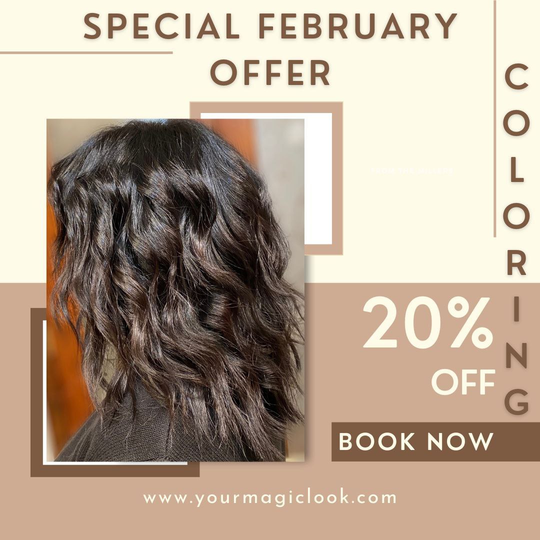 Discounts February offer 20% cloring hair