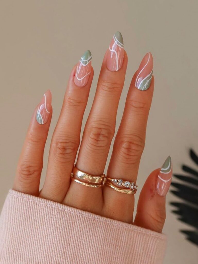 24pcs Long Almond Color Block Fake Nail & 1pc Nail File & 1sheet Tape
