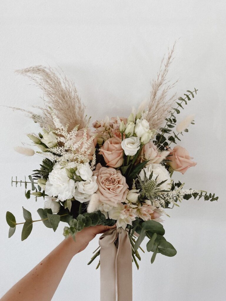 Rose blush nude wedding flowers bouquet